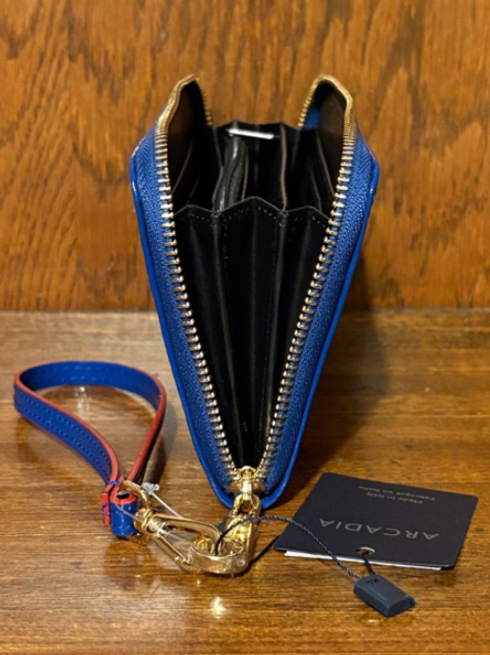 NWT-Arcadia-Zip Around Continental Wallet-Embossed Logo-Patent Leather-Sapphire - Picture 7 of 16